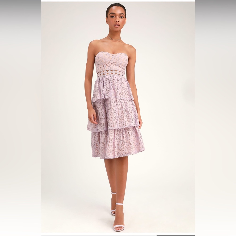Lulus Lavender Lace Strapless Midi Dress NWT